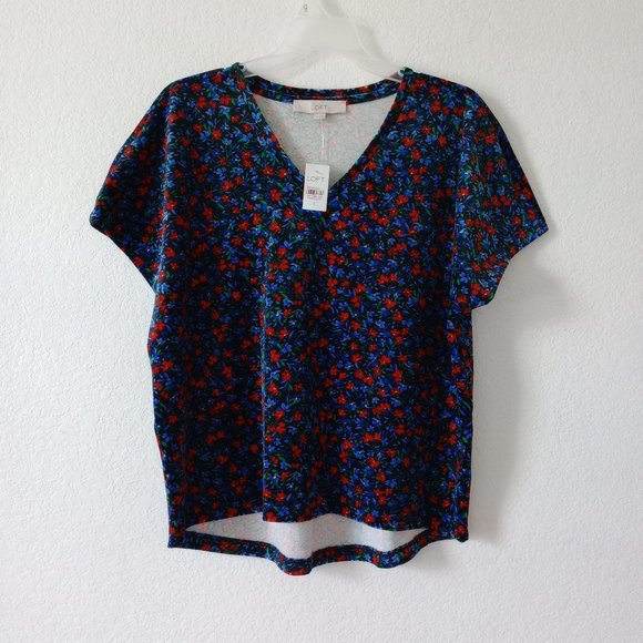 NWT Loft Velvet Floral V Neck Dolman Short Sleeves Velour Blouse Top size Small - Picture 3 of 11